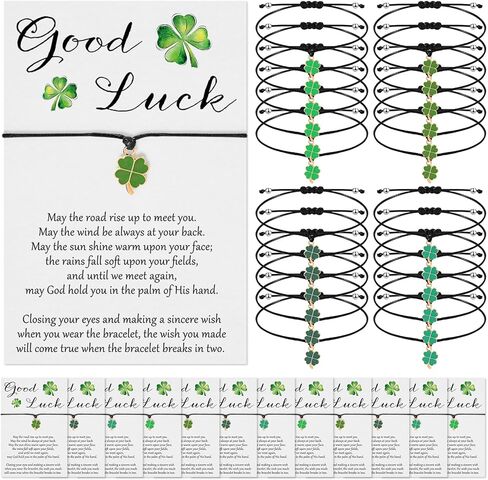 St. Patrick's Day Bracelets Gifts Bulk for Women Men Adjustable Green Lucky Clover Shamrock Bracelets with Good Luck Wish Cards for St Patricks Day Gifts Irish Party Favors, 4 Styles in Kuwait