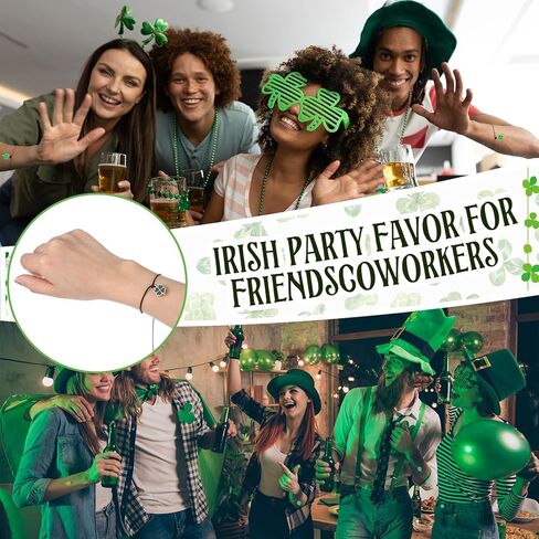 St. Patrick's Day Bracelets Gifts Bulk for Women Men Adjustable Green Lucky Clover Shamrock Bracelets with Good Luck Wish Cards for St Patricks Day Gifts Irish Party Favors, 4 Styles in Kuwait