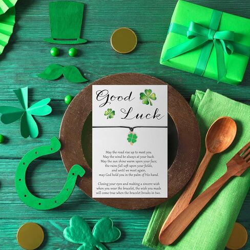 St. Patrick's Day Bracelets Gifts Bulk for Women Men Adjustable Green Lucky Clover Shamrock Bracelets with Good Luck Wish Cards for St Patricks Day Gifts Irish Party Favors, 4 Styles in Kuwait