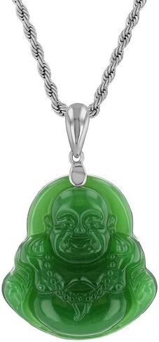 Laughing Buddha Green Jade Pendant Silver Necklace Rope Chain Genuine Certified Grade A Jadeite Jade Hand Crafted, Jade Necklace, 14k Laughing Jade Buddha necklace, Jade Medallion in Saudi Arabia