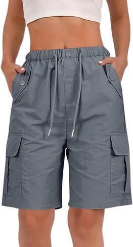 PIFAME Cargo Shorts Women,Summer High Waisted Bermuda Shorts Casual Trendy Hiking Outfits Knee Length Pant with Pockets 2025, in Saudi Arabia
