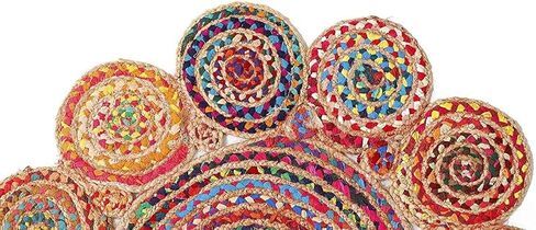Jute Cotton Braided Boho Area Rug, 2' Round - Natural, Handmade, Hand Woven Farmhouse Reversible Rugs for Living Room, Kitchen, Bedroom, Hallway, Entryway - 2 Feet Round Multicolor in Saudi Arabia