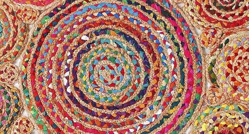 Jute Cotton Braided Boho Area Rug, 2' Round - Natural, Handmade, Hand Woven Farmhouse Reversible Rugs for Living Room, Kitchen, Bedroom, Hallway, Entryway - 2 Feet Round Multicolor in Saudi Arabia