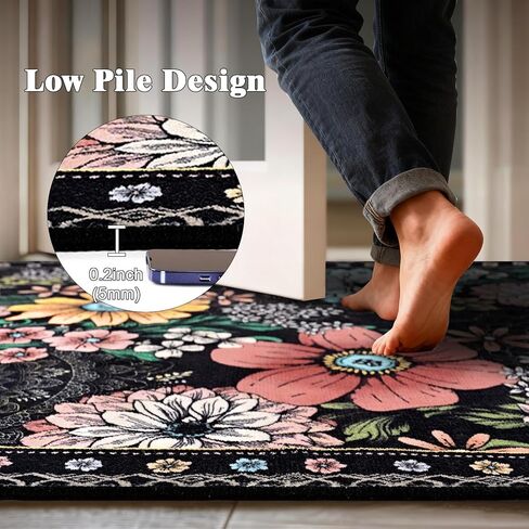 Yinhua سجادة باب للمدخل الداخلي 2 × 3 سجادة بوهو زهرية قابلة للغسل للمدخل، سجادة منطقة صغيرة سوداء غير قابلة للانزلاق سجاد مدخل منخفض الوبر للمطبخ، الغسيل، الدخول، أسود in Kuwait