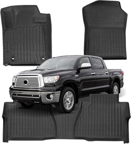 Floor Mats for Toyota Tundra: 2012 2013 CrewMax Cab & Double Cab,for Toyota Tundra Accessories, All Weather Car Accessories Front & 2nd Row Automotive Floor Mats for Trucks, Car Liner 3PCS Black in Saudi Arabia