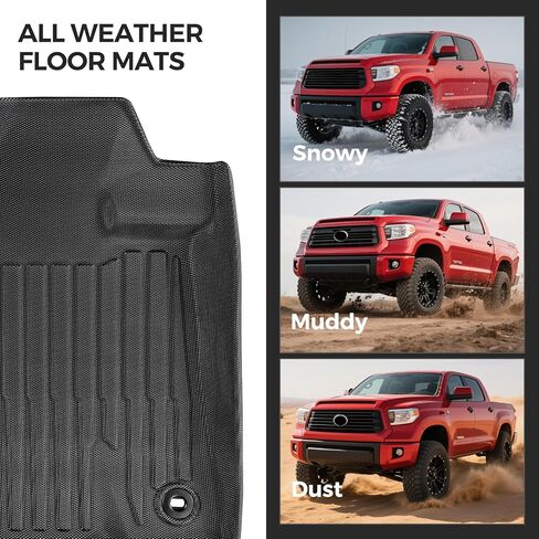 Floor Mats for Toyota Tundra: 2012 2013 CrewMax Cab & Double Cab,for Toyota Tundra Accessories, All Weather Car Accessories Front & 2nd Row Automotive Floor Mats for Trucks, Car Liner 3PCS Black in Saudi Arabia