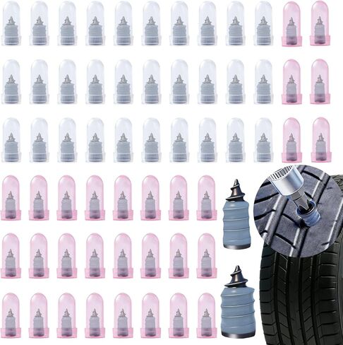 مجموعة مسامير مطاطية جديدة مطورة لإصلاح الإطارات مكونة من 60 قطعة، مجموعة سدادات الإطارات اللولبية للإطارات بدون أنابيب، إصلاح سريع للإطارات المسطحة وإصلاح ثقب الإطارات في حالات الطوارئ مع مقاسين لسيارة دراجة نارية شاحنة دراجة in Kuwait