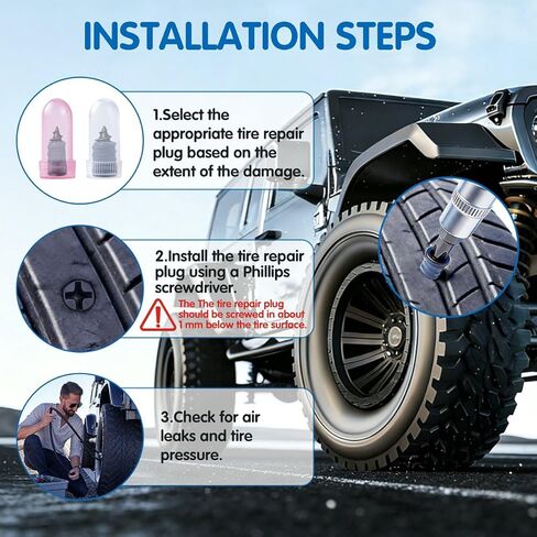 مجموعة مسامير مطاطية جديدة مطورة لإصلاح الإطارات مكونة من 60 قطعة، مجموعة سدادات الإطارات اللولبية للإطارات بدون أنابيب، إصلاح سريع للإطارات المسطحة وإصلاح ثقب الإطارات في حالات الطوارئ مع مقاسين لسيارة دراجة نارية شاحنة دراجة in Kuwait