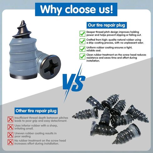 مجموعة مسامير مطاطية جديدة مطورة لإصلاح الإطارات مكونة من 60 قطعة، مجموعة سدادات الإطارات اللولبية للإطارات بدون أنابيب، إصلاح سريع للإطارات المسطحة وإصلاح ثقب الإطارات في حالات الطوارئ مع مقاسين لسيارة دراجة نارية شاحنة دراجة in Kuwait