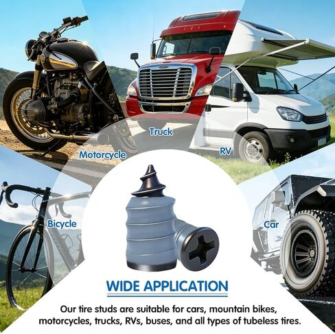 مجموعة مسامير مطاطية جديدة مطورة لإصلاح الإطارات مكونة من 60 قطعة، مجموعة سدادات الإطارات اللولبية للإطارات بدون أنابيب، إصلاح سريع للإطارات المسطحة وإصلاح ثقب الإطارات في حالات الطوارئ مع مقاسين لسيارة دراجة نارية شاحنة دراجة in Kuwait