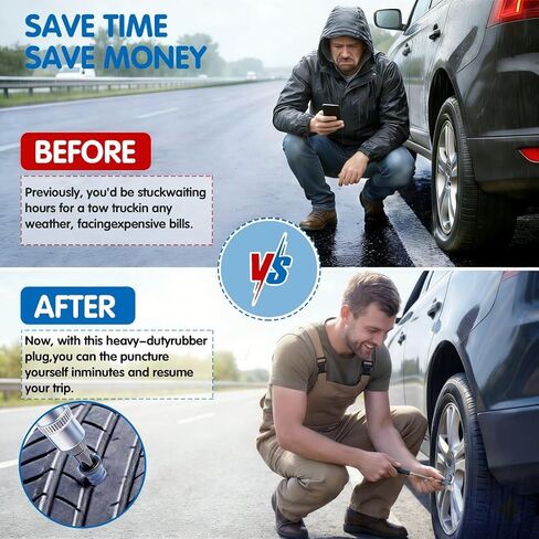 مجموعة مسامير مطاطية جديدة مطورة لإصلاح الإطارات مكونة من 60 قطعة، مجموعة سدادات الإطارات اللولبية للإطارات بدون أنابيب، إصلاح سريع للإطارات المسطحة وإصلاح ثقب الإطارات في حالات الطوارئ مع مقاسين لسيارة دراجة نارية شاحنة دراجة in Kuwait