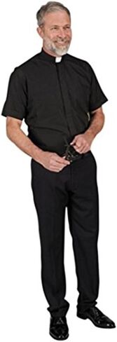 ر.ج. قميص رجال الدين الصيفي المريح بأكمام قصيرة من Toomey، أسود، 18 in Kuwait