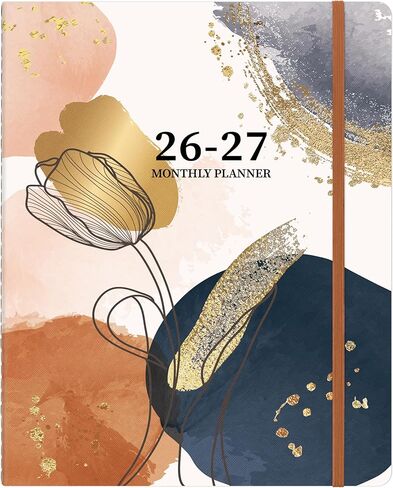 2026-2027 Monthly Planner, 2 Year Calendar Planner, Jan 2026 - Dec 2027, 8.3'' x 11'', 24 Months, Embossed Cover, with Printed Tabs ＆Pocket, Elastic Closure, Organizer for Office Home School, Brown in Saudi Arabia