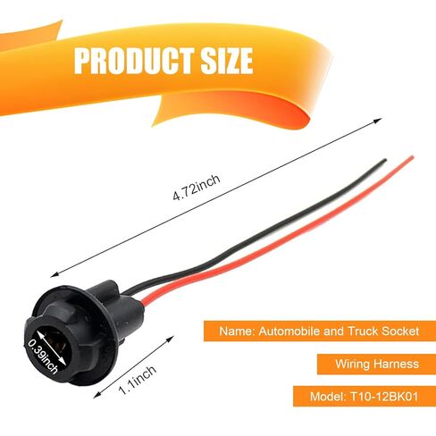 5 PCS 194 Bulb Socket with Wire Pigtail, T10 Pre-Wired Harness Connector Plugs, Tail Light & Side Marker Light Socket Adapter for Cars, Trucks, SUVs (Black) in Saudi Arabia