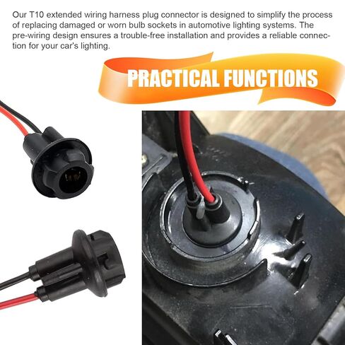 5 PCS 194 Bulb Socket with Wire Pigtail, T10 Pre-Wired Harness Connector Plugs, Tail Light & Side Marker Light Socket Adapter for Cars, Trucks, SUVs (Black) in Saudi Arabia
