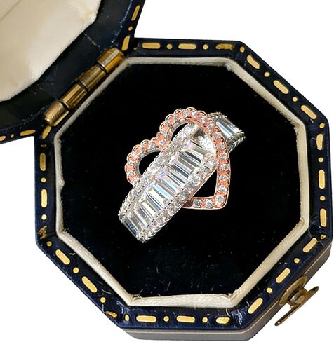 AZQ 925 Sterling Silver Shiny Full Diamond Ring 18K Rose Gold Heart-Shaped Cubic Zirconia Rings CZ Heart Diamond Ring Eternity Engagement Wedding Band Ring for Women TZ.5 in Kuwait