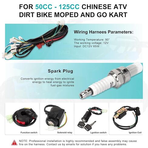 Complete Wiring Harness Kit for Tao tao 50cc 70cc 90cc 110cc 125cc ATV Quad Electric 4 Wheeler Stroke Parts Go Kart with 6-Pole Stator CDI Spark Plug Relay in Kuwait