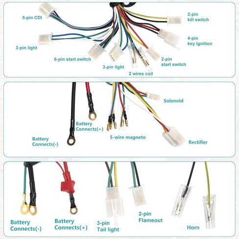 Complete Wiring Harness Kit for Tao tao 50cc 70cc 90cc 110cc 125cc ATV Quad Electric 4 Wheeler Stroke Parts Go Kart with 6-Pole Stator CDI Spark Plug Relay in Kuwait