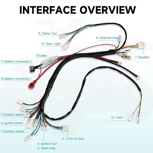 Complete Wiring Harness Kit for Tao tao 50cc 70cc 90cc 110cc 125cc ATV Quad Electric 4 Wheeler Stroke Parts Go Kart with 6-Pole Stator CDI Spark Plug Relay in Kuwait