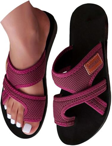 صنادل لتقويم العظام للنساء، أحذية منزلق شبكية مجوفة مع دعم للقوس، شباشب مريحة للشاطئ مسطحة عند أصابع القدم in Kuwait