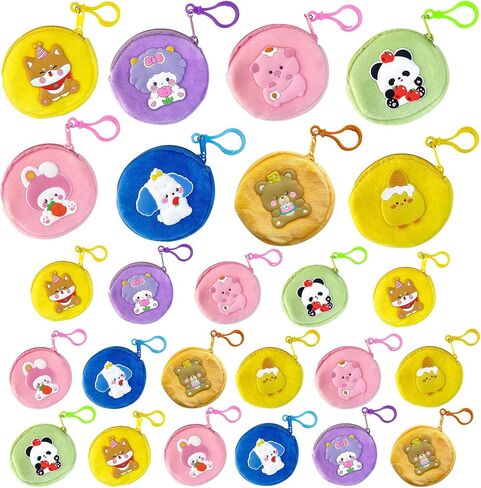 24 Pcs Cute Coin Purse for Women, Kawaii Plush Coin Pouch, Mini Wallet with Zipper Keychain, Small Change Purse for Women Valentine’s Day Exchange Gifts in Saudi Arabia