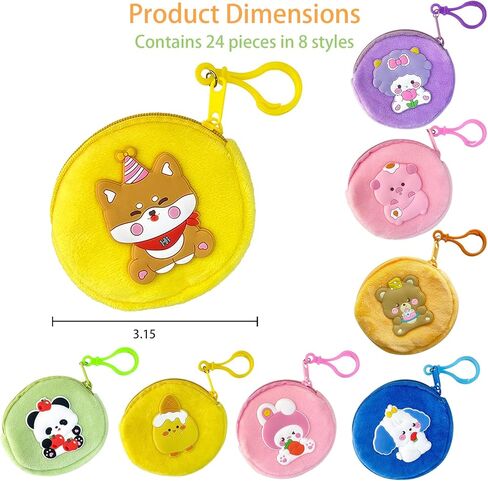 24 Pcs Cute Coin Purse for Women, Kawaii Plush Coin Pouch, Mini Wallet with Zipper Keychain, Small Change Purse for Women Valentine’s Day Exchange Gifts in Saudi Arabia