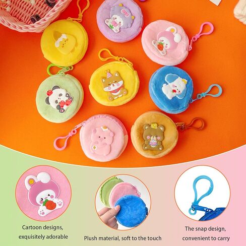 24 Pcs Cute Coin Purse for Women, Kawaii Plush Coin Pouch, Mini Wallet with Zipper Keychain, Small Change Purse for Women Valentine’s Day Exchange Gifts in Saudi Arabia
