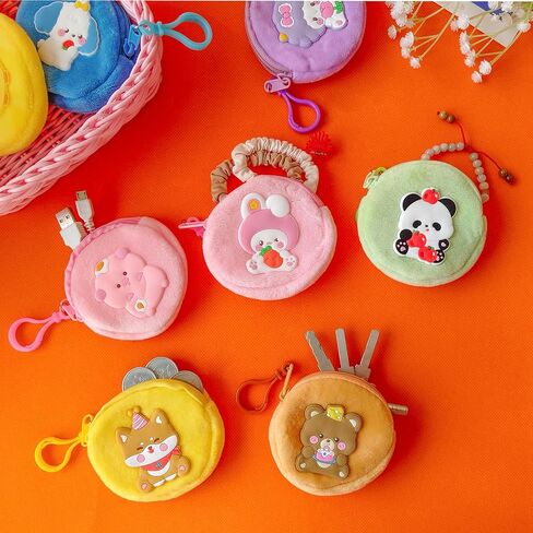 24 Pcs Cute Coin Purse for Women, Kawaii Plush Coin Pouch, Mini Wallet with Zipper Keychain, Small Change Purse for Women Valentine’s Day Exchange Gifts in Saudi Arabia