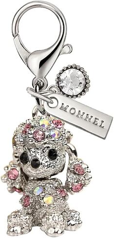 MC422 Crystal 3D Poodle Lobster Clasp Charm for Women with Velvet Bag (Pink,1 Piece) in Saudi Arabia