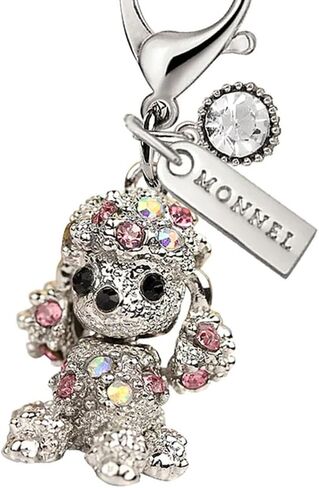 MC422 Crystal 3D Poodle Lobster Clasp Charm for Women with Velvet Bag (Pink,1 Piece) in Saudi Arabia