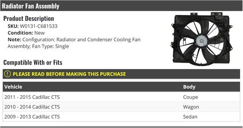 Radiator Fan Assembly - Compatible with 2009-2015 Cadillac CTS in Saudi Arabia