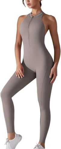 Women Sexy Hollow Backless Sleeveless Zip Scrunch One Piece Jumpsuit For Yoga Fitness Gym in Saudi Arabia