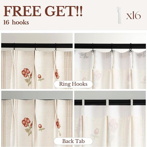 Pinch Pleated Pink Floral Block Print Linen Blend Curtains 84 Inches, Semi-Sheer Light Filtering Vintage Country Drapes for Baby Girl Nursery Girls Bedroom, 2 Panels Set in Kuwait