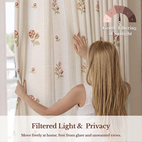 Pinch Pleated Pink Floral Block Print Linen Blend Curtains 84 Inches, Semi-Sheer Light Filtering Vintage Country Drapes for Baby Girl Nursery Girls Bedroom, 2 Panels Set in Kuwait