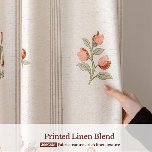 Pinch Pleated Pink Floral Block Print Linen Blend Curtains 84 Inches, Semi-Sheer Light Filtering Vintage Country Drapes for Baby Girl Nursery Girls Bedroom, 2 Panels Set in Kuwait