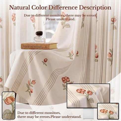 Pinch Pleated Pink Floral Block Print Linen Blend Curtains 84 Inches, Semi-Sheer Light Filtering Vintage Country Drapes for Baby Girl Nursery Girls Bedroom, 2 Panels Set in Kuwait