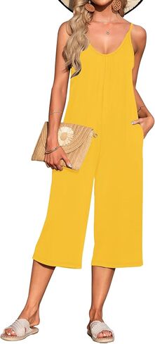 AUSELILY Womens Summer Jumpsuit 2026 Casaul Sleeveless Adjustable Spaghetti Straps Wide Leg Rompers with Pockets in Saudi Arabia