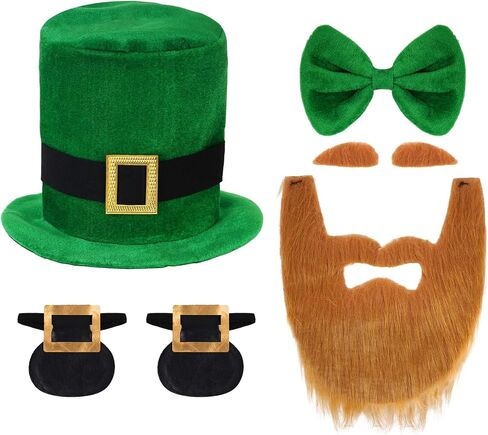 Yolyoo St. Patrick's Day Leprechaun Costume 4 Pcs Hat Beard Bow Tie St Patricks Day Accessories for Parties in Saudi Arabia