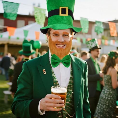 Yolyoo St. Patrick's Day Leprechaun Costume 4 Pcs Hat Beard Bow Tie St Patricks Day Accessories for Parties in Saudi Arabia