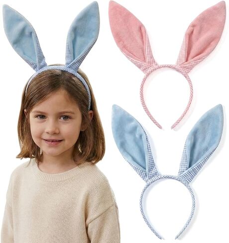 2PCS Easter Bunny Ears Headband for Women Girls Plush Rabbit Ear Hair Accessories Easter Headband in Saudi Arabia