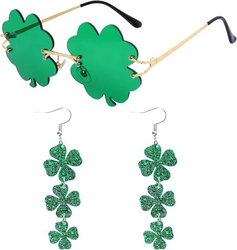 St. Patrick's Day Accessories Irish Shamrock Acrylic Dangle Earrings Sunglasses Green Four Leaf Clover Leprechaun Costume Glasses in Kuwait