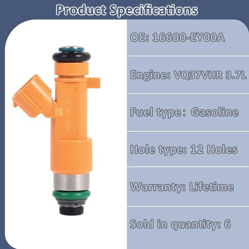 مجموعة من 6 محاقن الوقود VQ37VHR، متوافقة مع/إنفينيتي G37 2008-2013، 3.7L Q50 2014-2015، QX50 2014-2017، M37 2011-2013، QX70 3.7 2014-2017، يستبدل: 16600-EY00A in Kuwait