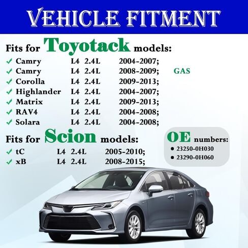 Set of 4 Fuel Injectors Fit for Toyotack: Camry, Crolla, Highlander, Matrix, RAV4, Solara, for Scion: tC, xB,2004 2005 2006 2007 2008 2009, L4 2.4L, OEM # 23250-0H030 in Kuwait