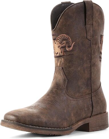 IUV Cowboy Boots for Men Square Toe Western Classic Embroidered Boots Durable Retro Country Pull on Boot in Kuwait