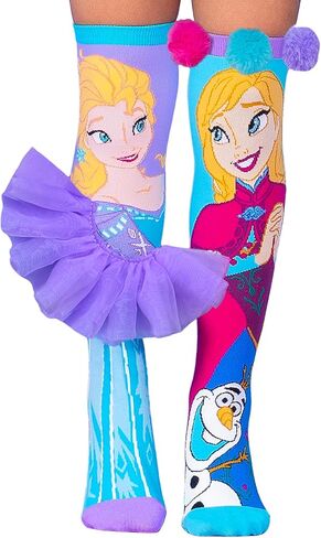 جوارب MADMIA Elsa and Anna بطول الركبة - جوارب ملونة للأميرة للأطفال والكبار، هدية يوم جورب ممتعة ومجنونة in Kuwait