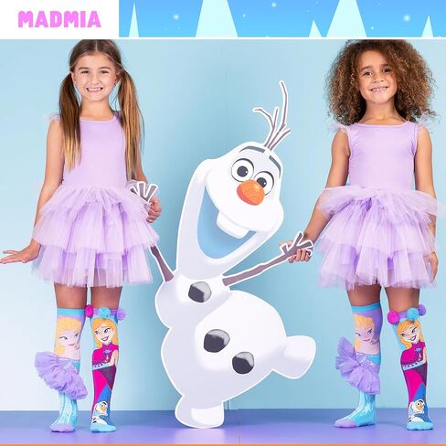 جوارب MADMIA Elsa and Anna بطول الركبة - جوارب ملونة للأميرة للأطفال والكبار، هدية يوم جورب ممتعة ومجنونة in Kuwait