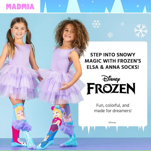 جوارب MADMIA Elsa and Anna بطول الركبة - جوارب ملونة للأميرة للأطفال والكبار، هدية يوم جورب ممتعة ومجنونة in Kuwait