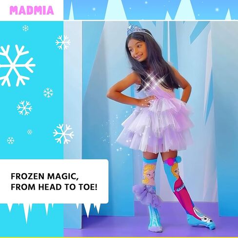 جوارب MADMIA Elsa and Anna بطول الركبة - جوارب ملونة للأميرة للأطفال والكبار، هدية يوم جورب ممتعة ومجنونة in Kuwait