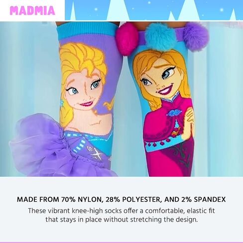 جوارب MADMIA Elsa and Anna بطول الركبة - جوارب ملونة للأميرة للأطفال والكبار، هدية يوم جورب ممتعة ومجنونة in Kuwait
