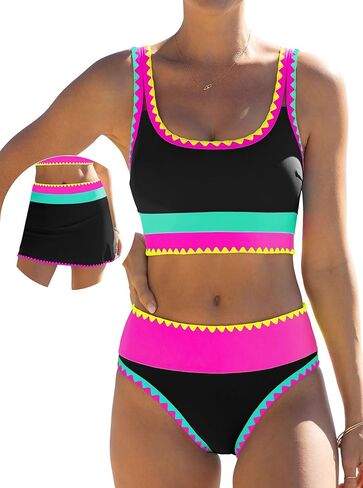 popvil High Waisted Bikini Sets for Women Tummy Control-M in Kuwait